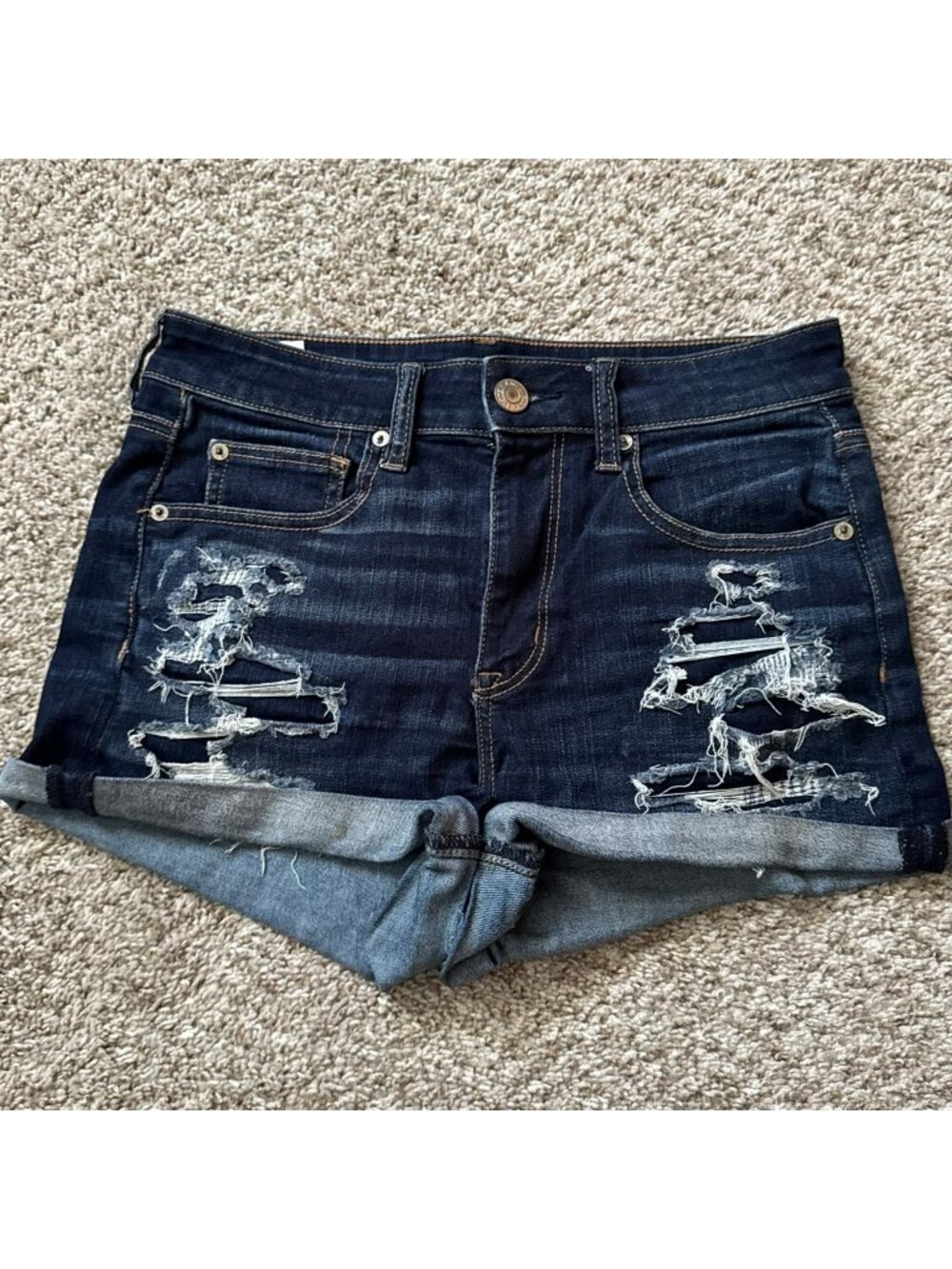 American Eagle Outfitters Short Shorts Women's Size 6 Distressed Dark Wash Denim